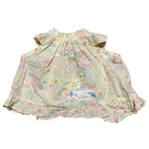 Vintage Mayfair Girls Open Tie Back Top 18 Months Yellow Floral Duck